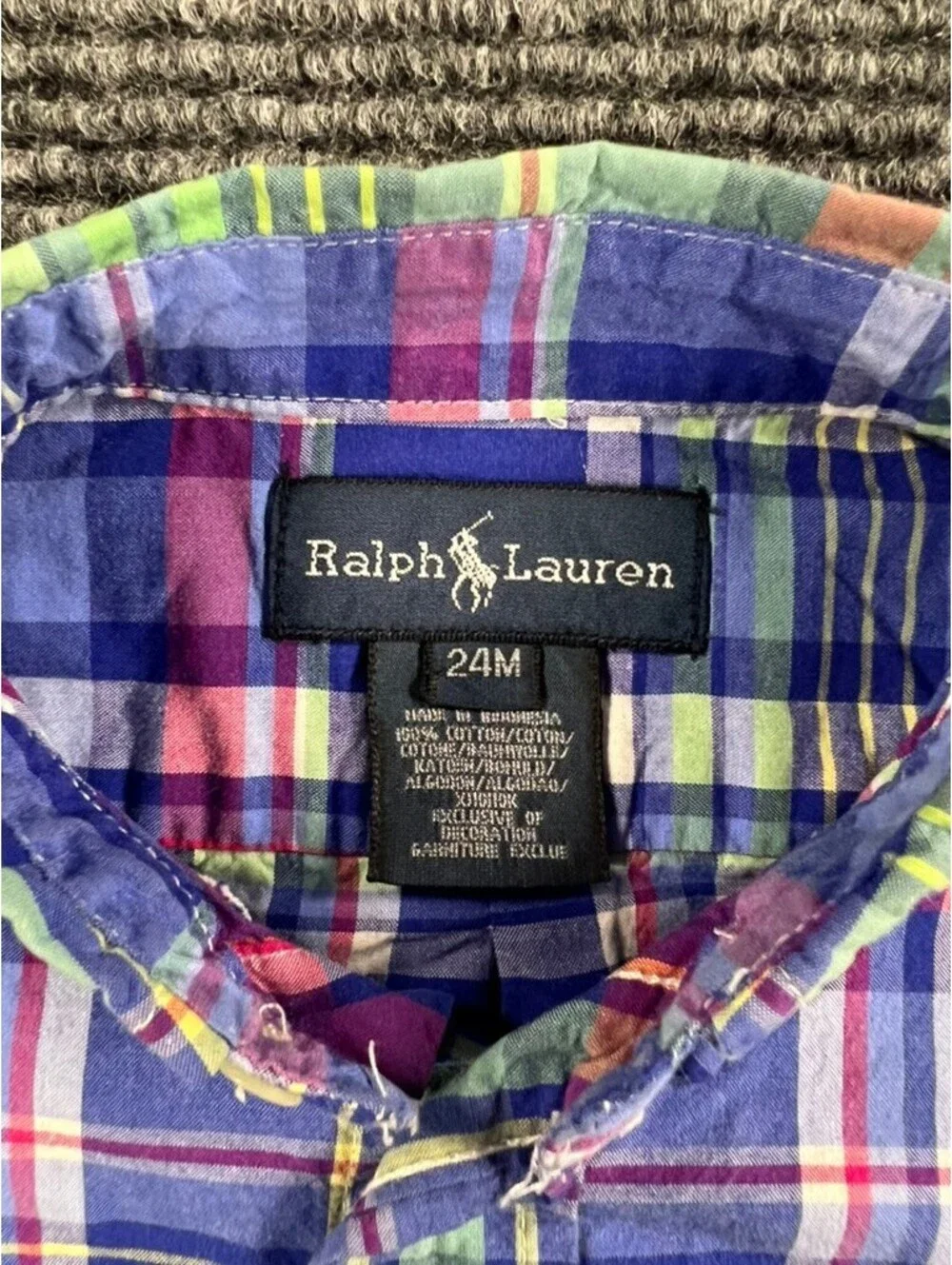Ralph Lauren Baby Boys' 24M Blue Plaid Button-Down 100% Cotton Dress Shirt
